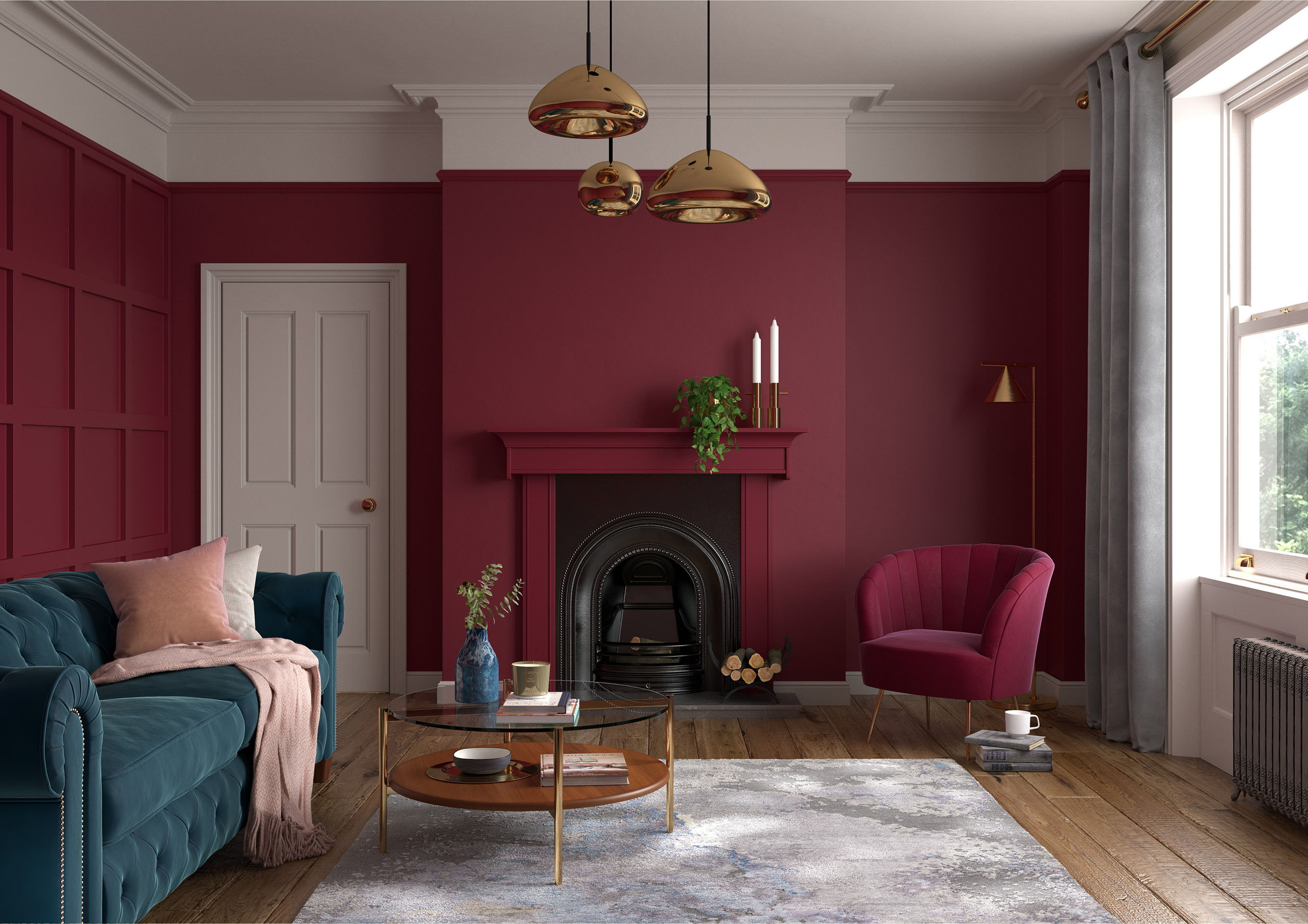 Living Room   Wall   Florentine Red, Woodwork   Pebble Grey, Ceiling   Pebble Grey