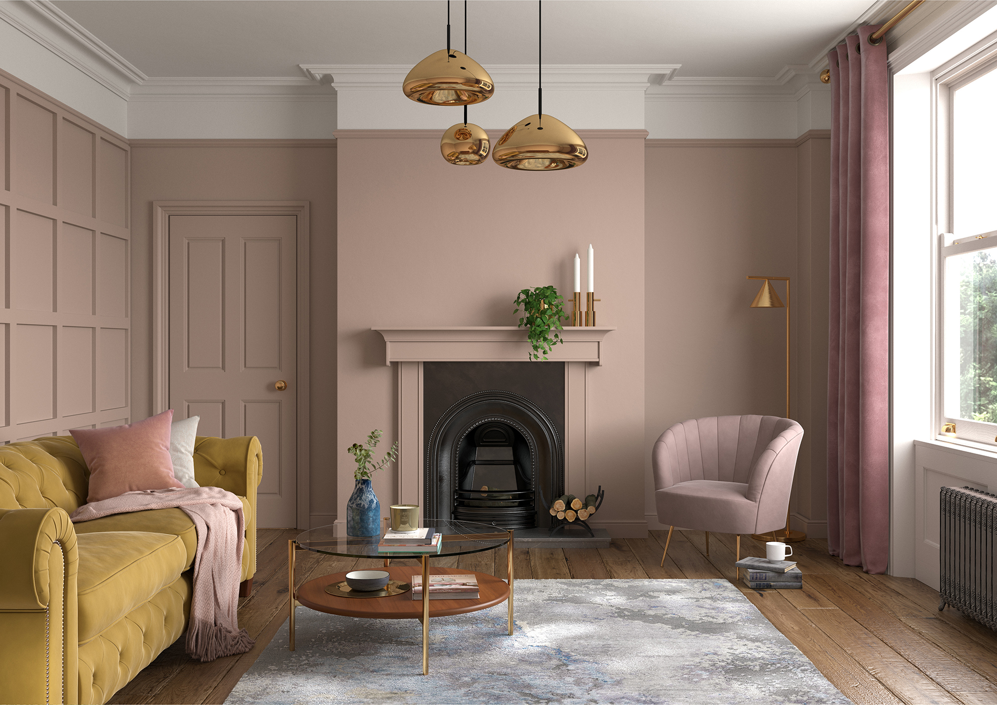 Living Room   Wall   Mid Umber, Woodwork   Mid Umber, Ceiling   Chiltern White