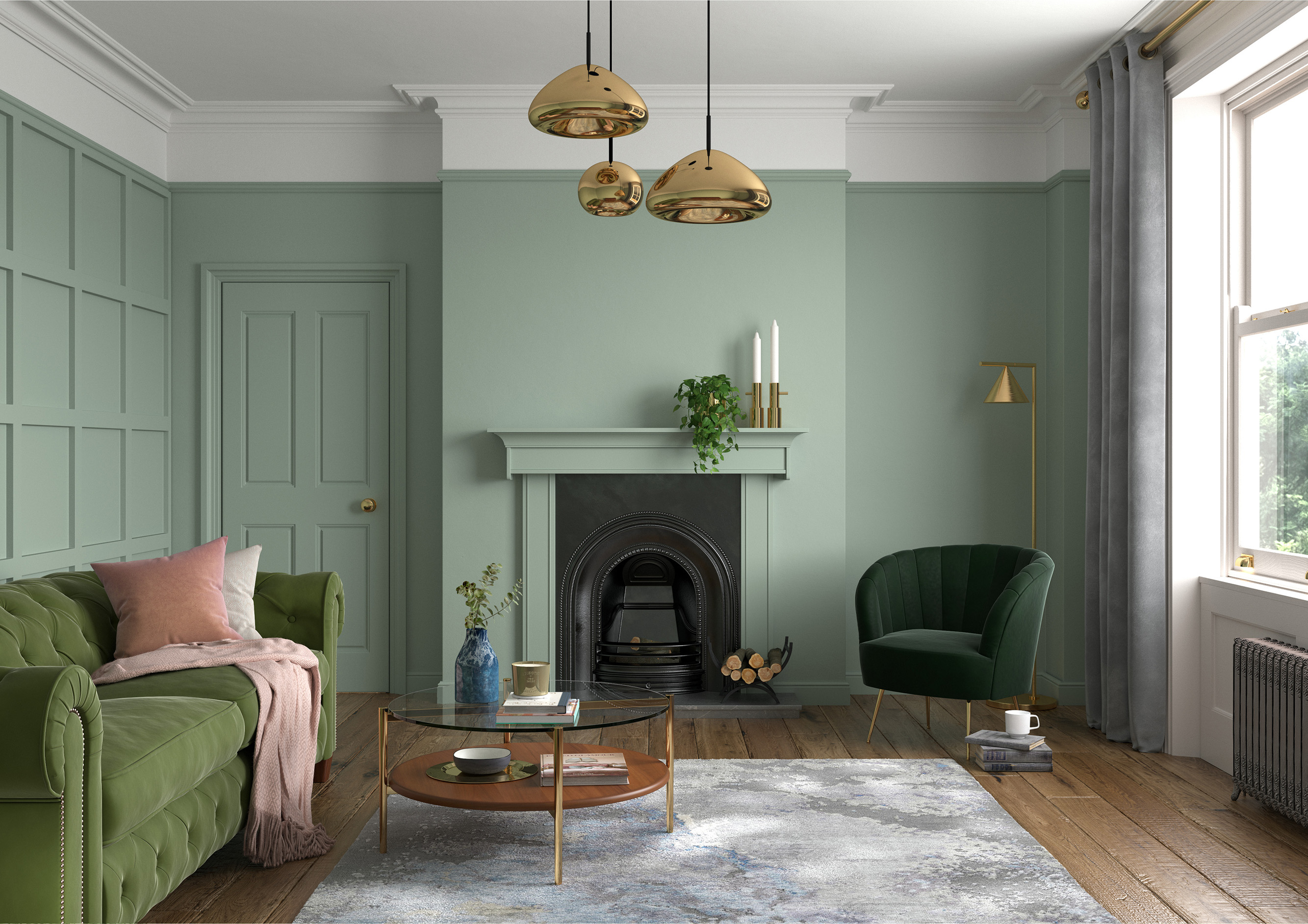 Rust And Sage Green Living Room