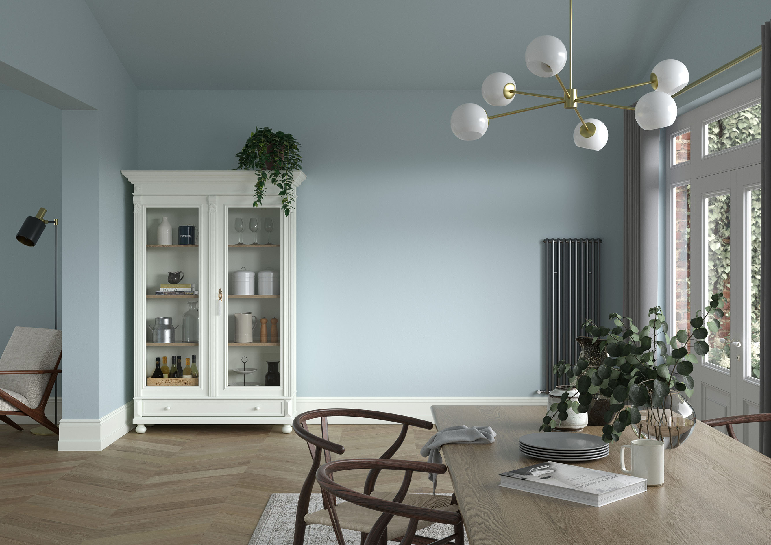 Diningroom   Wall   Country Sky, Woodwork   Panel White, Ceiling   Country Sky, Dresser   Panel White