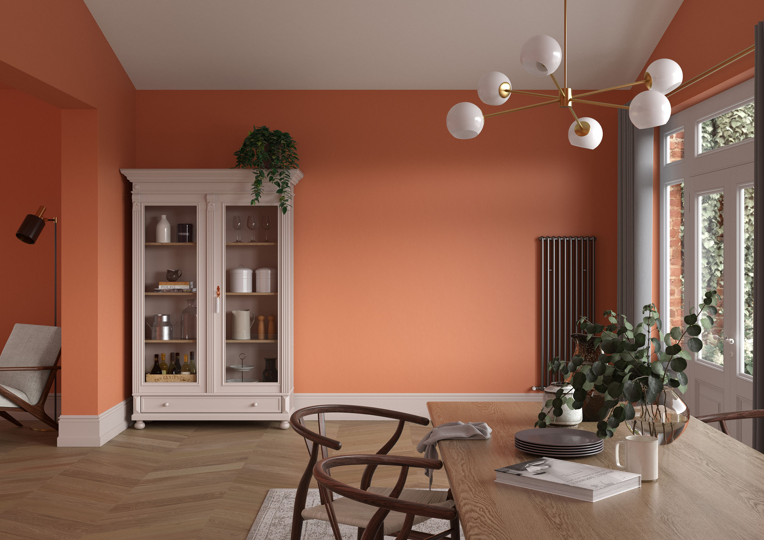 Diningroom   Wall   Inca Orange, Woodwork   Pumice Brown, Ceiling   Mallow White, Dresser   Pumice Brown