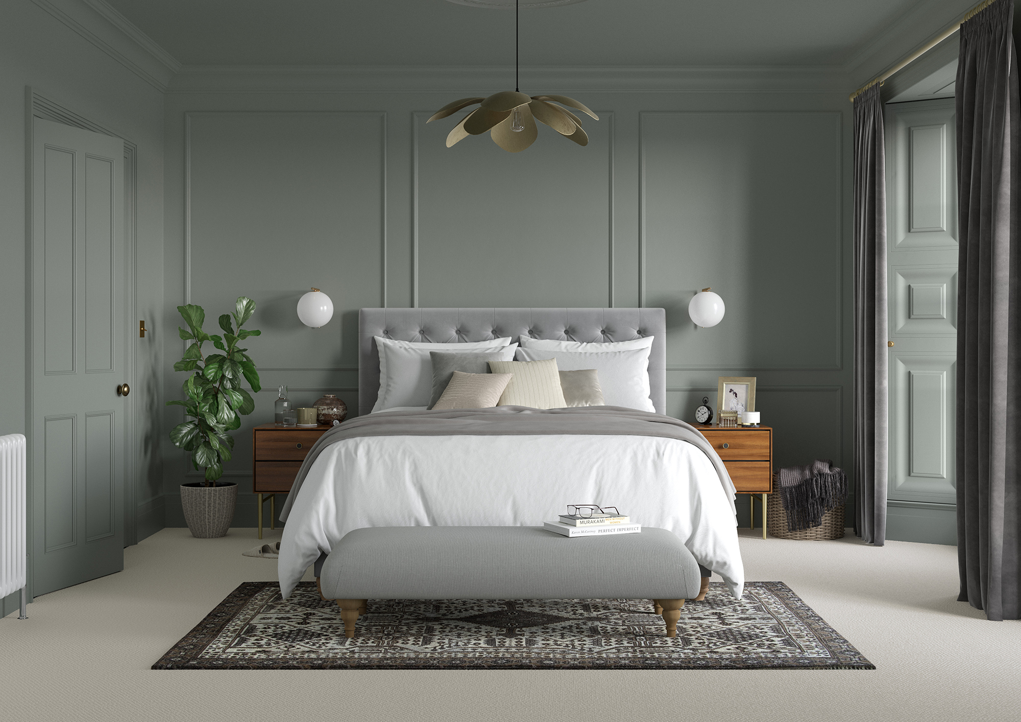 Bedroom   Wall   Waxed Khaki, Door   Waxed Khaki, Skirting   Waxed Khaki, Cornice   Waxed Khaki, Ceiling   Waxed Khaki