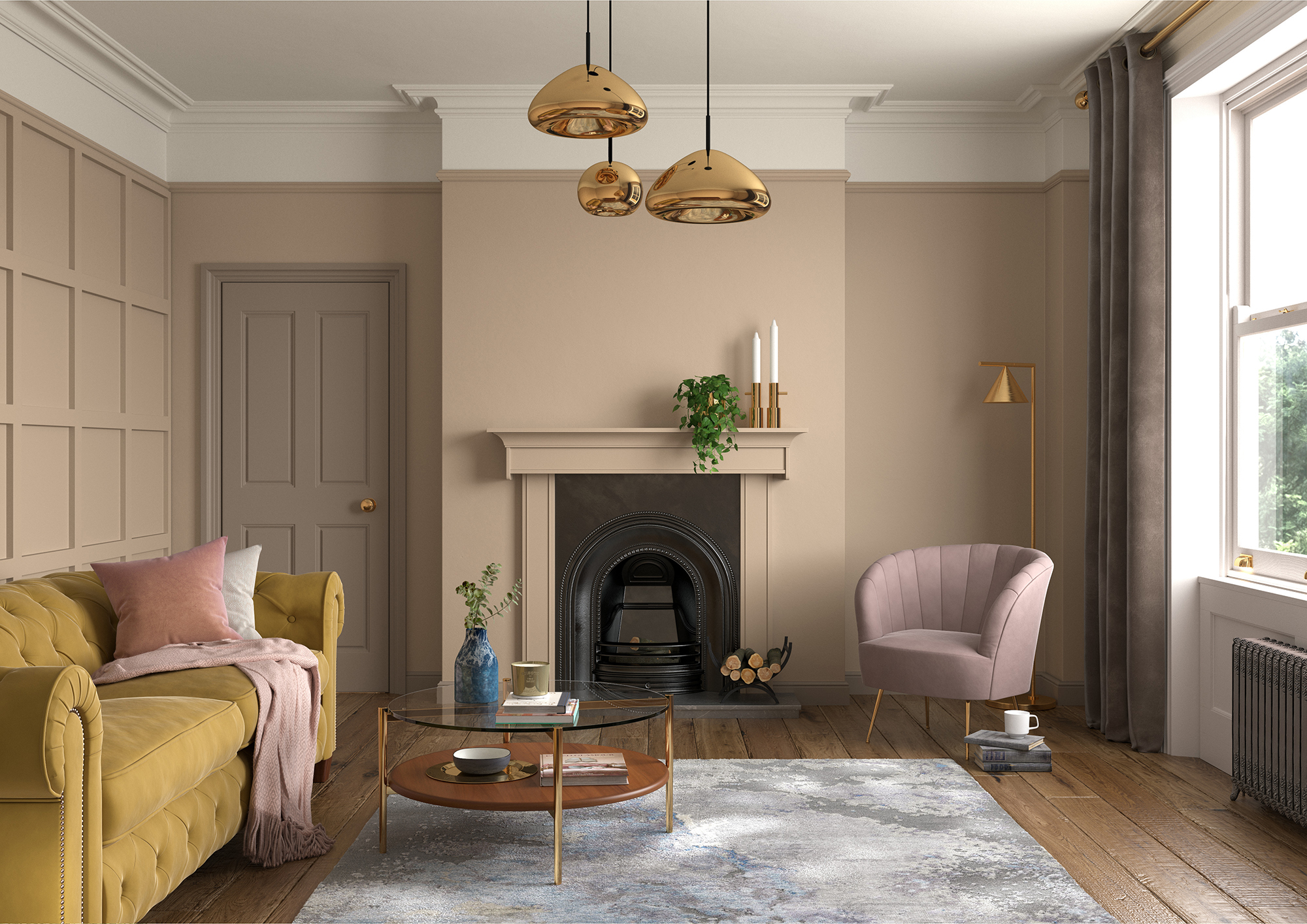 Living Room   Wall   Dark Stone, Woodwork   Jenny Wren, Ceiling   Ochre White (3)