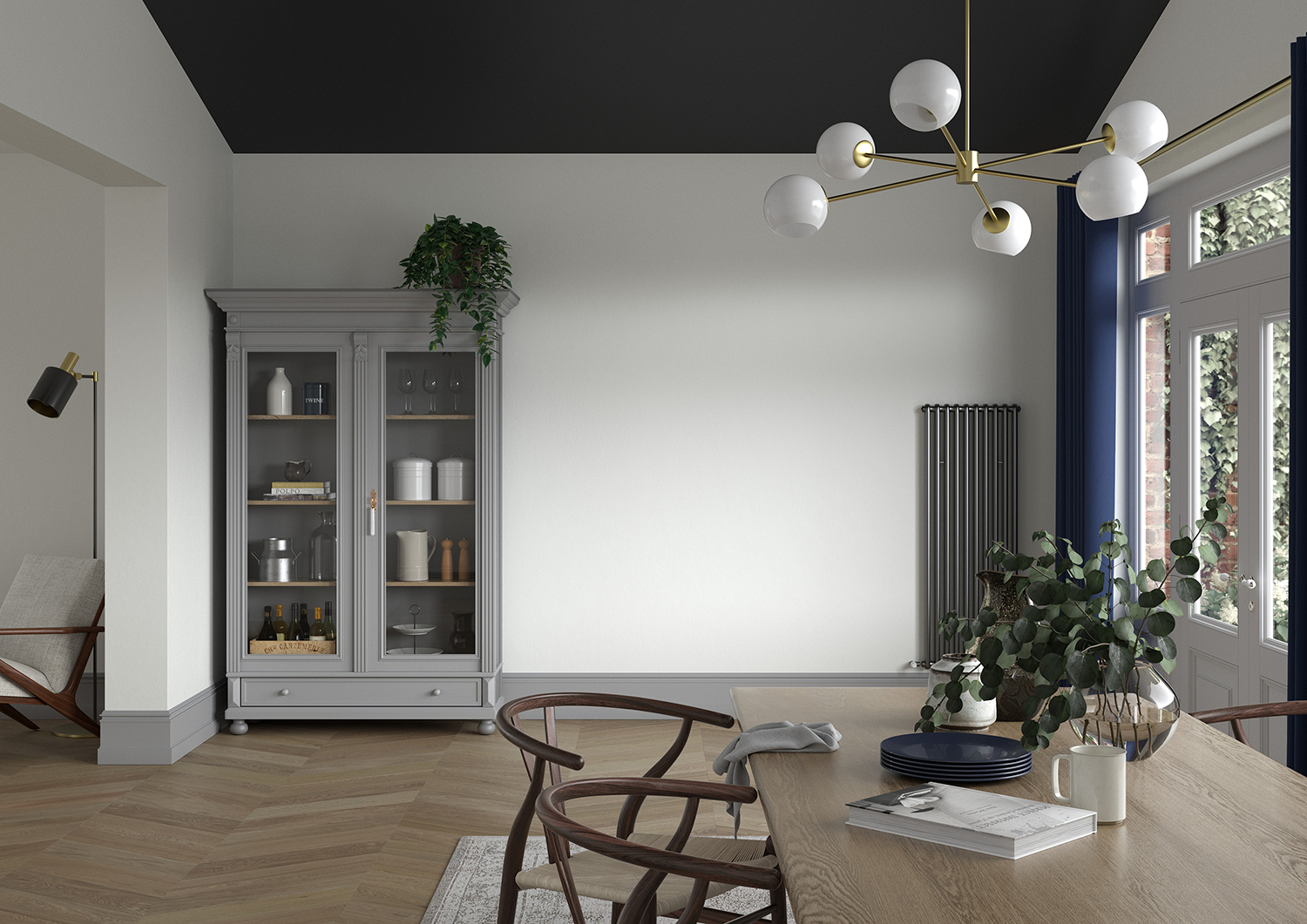 Diningroom   Wall   Indian White, Woodwork   Pewter Plate, Ceiling   Ravens Flight, Dresser   Pewter Plate