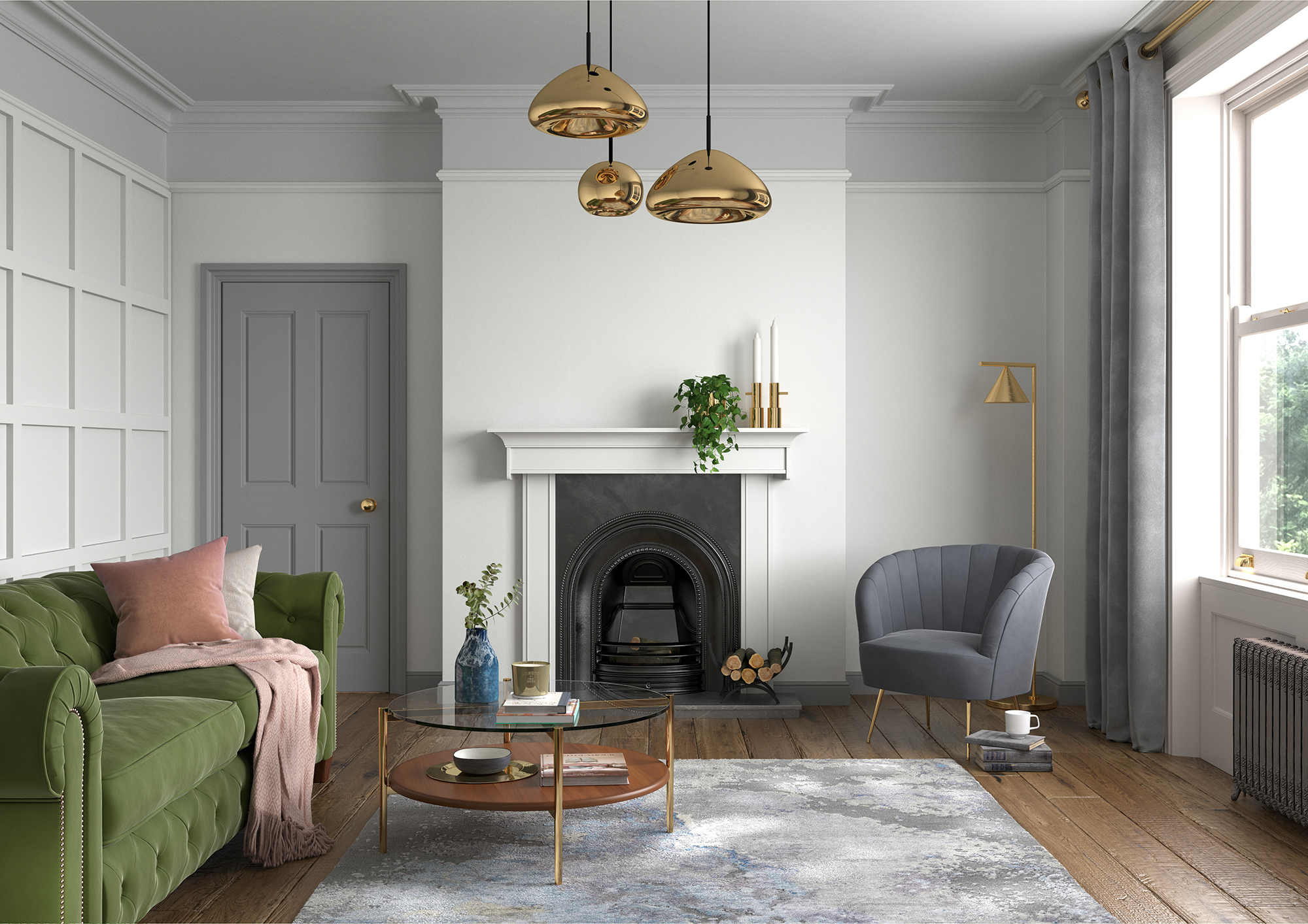 Living Room   Wall   Indian White, Woodwork   Pewter Plate, Ceiling   Beachcomb Grey