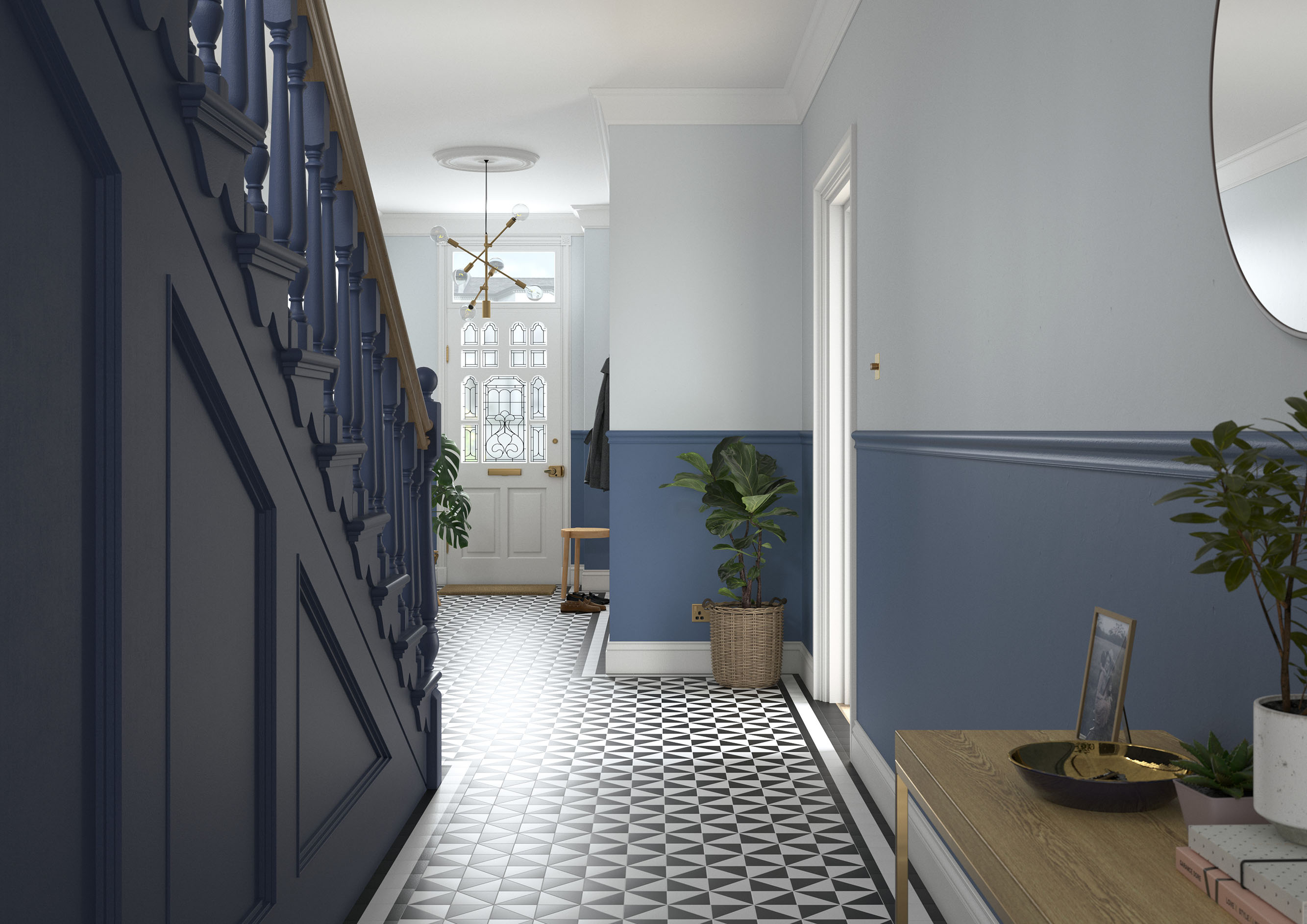26792 Hallway   Lowerwall   Dh Indigo, Upperwall   Lead White, Stairs   Dh Oxford Blue (heritage)