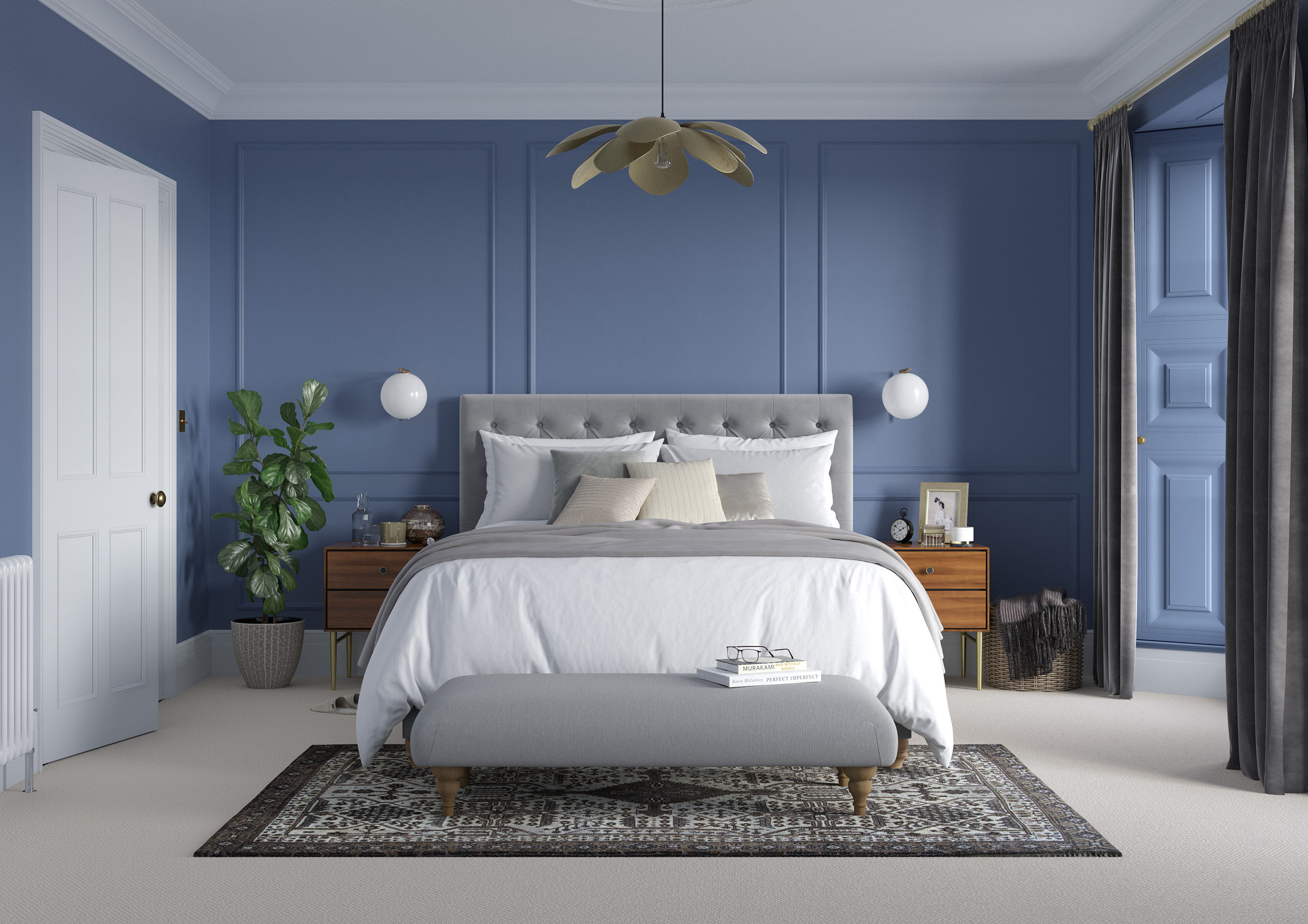 26792 Bedroom   Wall   Dh Indigo, Door   Lead White, Skirting   Lead White, Cornice   Light French Grey, Ceiling   Light French Grey