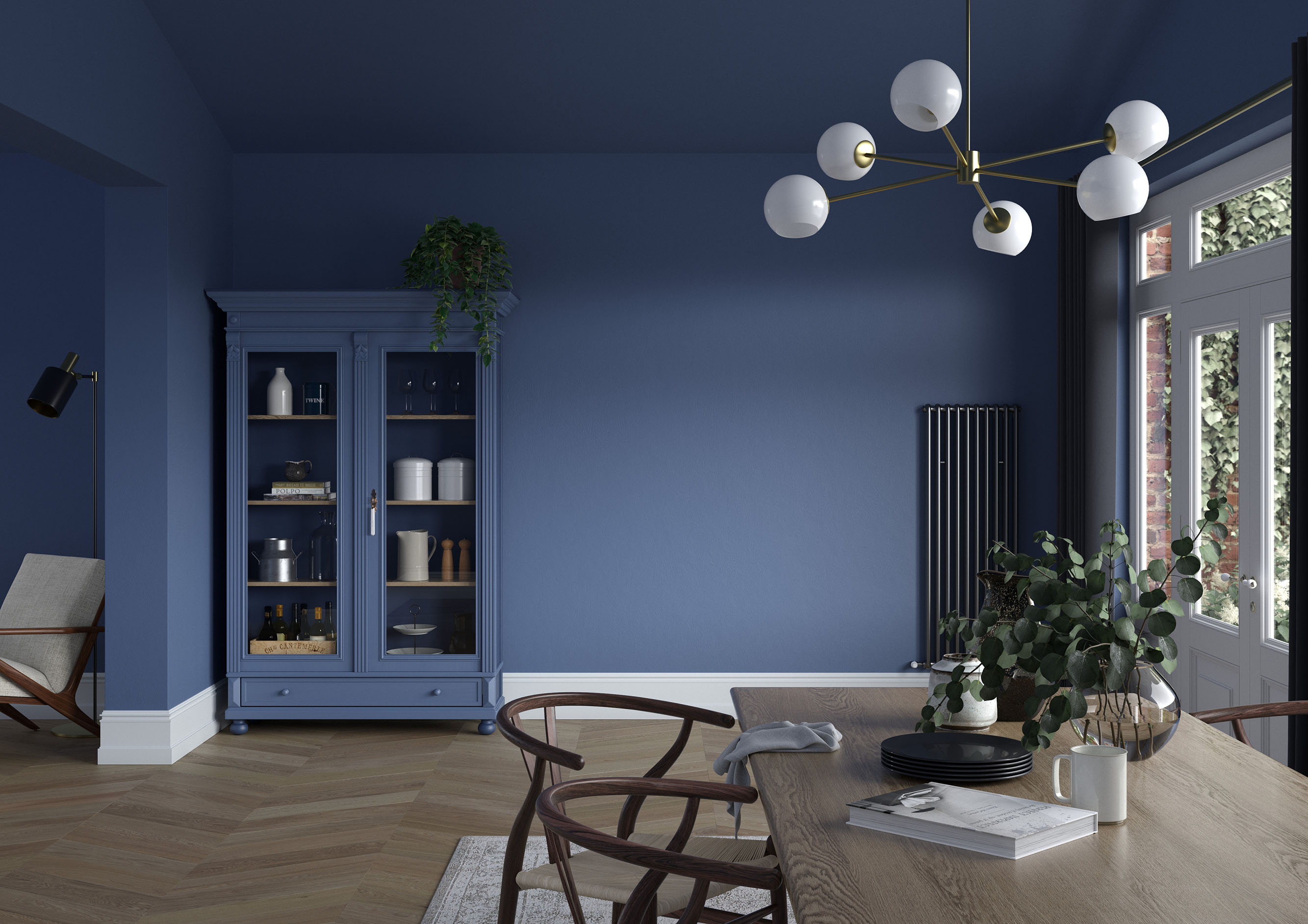 26792 Diningroom   Wall   Dh Indigo, Woodwork   Lead White, Ceiling   Dh Indigo, Dresser   Dh Indigo